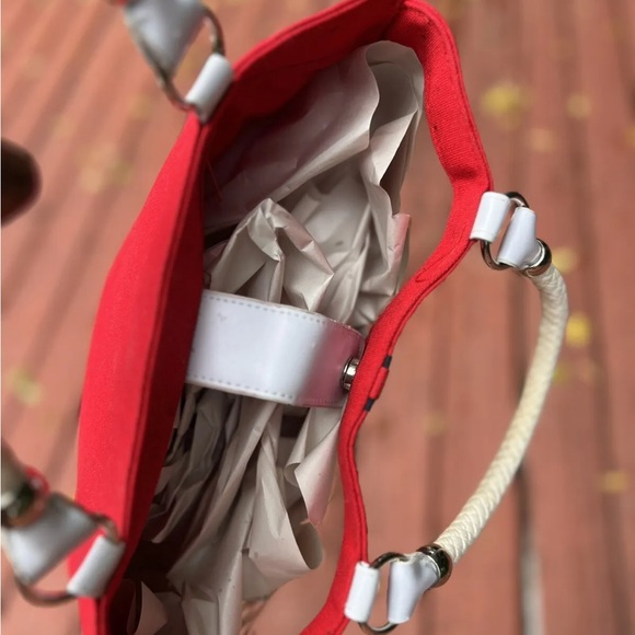 Red White &Blue Nautical Patriotic Vintage Retro Clear Studded Rope Handle Bag - Picture 6 of 9